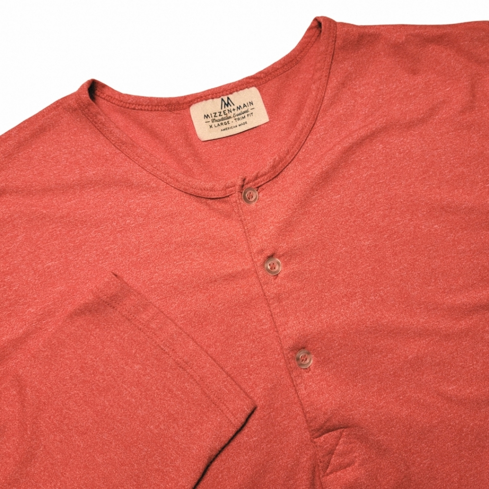 Mizzen+Main Salmon Coral Heather Long-Sleeve Henley